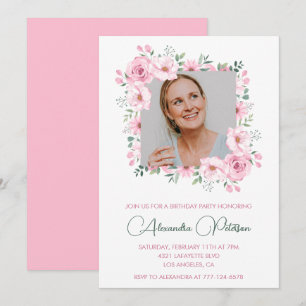 Einladungen zum 62. Geburtstag mit rosa floralem F