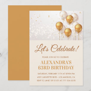 Einladungen zum 63. Geburtstag Gold Balloons