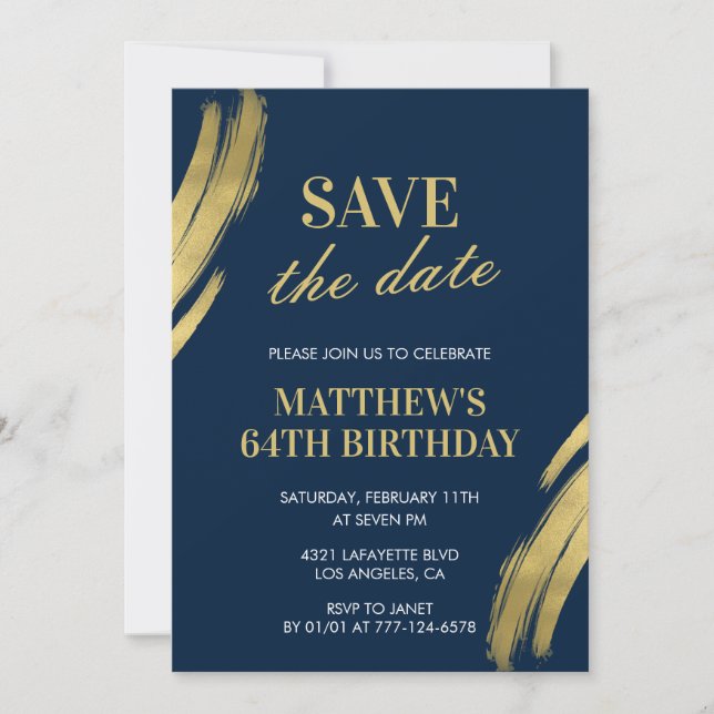 Einladungen zum 64. Geburtstag Save the Date Navy  (Vorderseite)