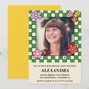 Einladungen zum 65. Geburtstag Retro Groovy Blumen