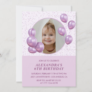 Einladungen zum 6. Geburtstag Balloons Foto Lila