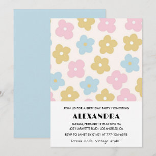 Einladungen zum 6. Geburtstag Retro Blue Pink Flor