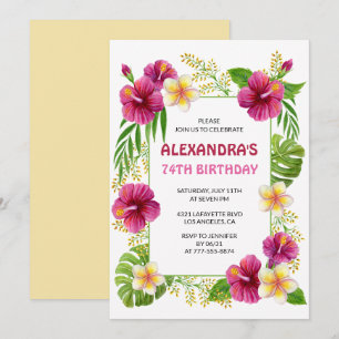 Einladungen zum 74. Geburtstag Tropical Floral Pin