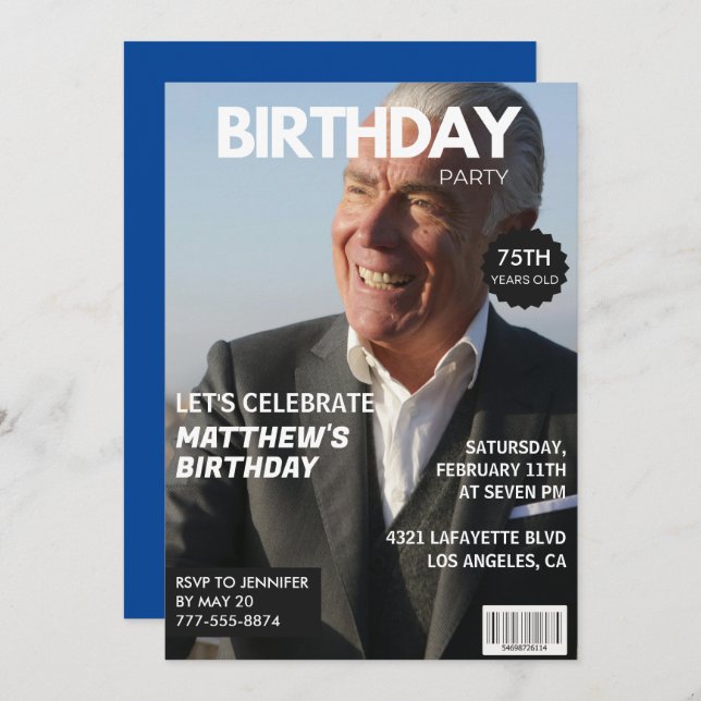 Einladungen zum 75. Geburtstag Männer Him Magazine (Vorne/Hinten)