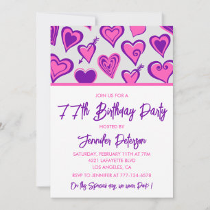 Einladungen zum 77. Geburtstag mit Pink Glam Herz