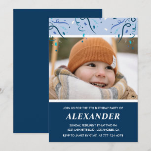 Einladungen zum 7. Geburtstag Foto Navy Blue
