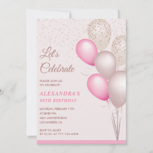 Einladungen zum 88. Geburtstag Pink Balloons Confe