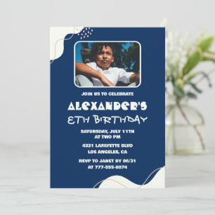 Einladungen zum 8. Geburtstag Boy Foto Simple Navy