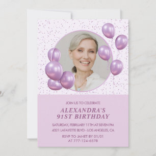 Einladungen zum 91. Geburtstag Foto Lila Ballons