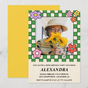Einladungen zum 95. Geburtstag Retro Groovy Blumen