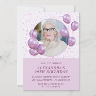 Einladungen zum 99. Geburtstag Foto Lila Ballons