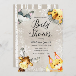 Einladungen zum Animal Winter Woodland Baby Shower