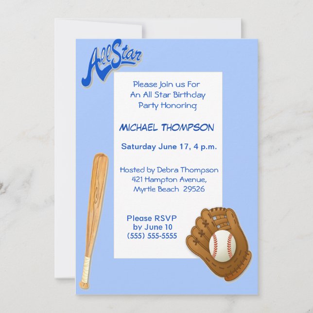 Einladungen zum Baseball Geburtstag (Vorderseite)