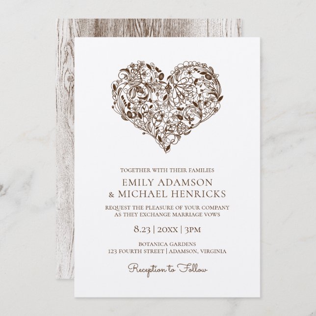 Einladungen zum Blumenherz | Brown Kraft (Vorne/Hinten)