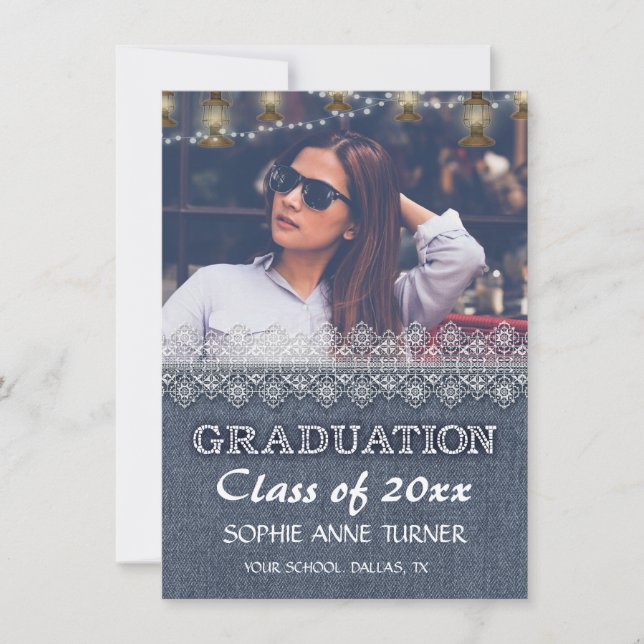 Einladungen zum Chic Foto Graduation | Old Denim L (Vorderseite)