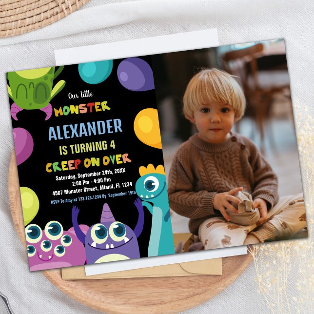 Einladungen zum Geburtstag eines Monsters, Foto ei (Monster Birthday Invitations, Monsters photo Invitation)