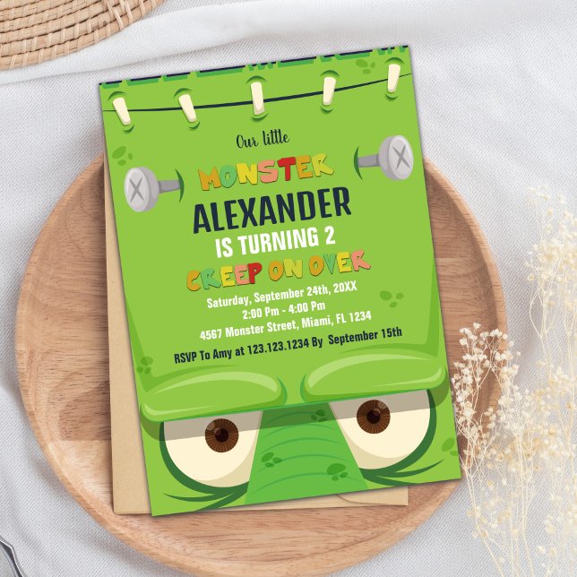 Einladungen zum Geburtstag, grünes Monster (Monster Birthday Invitations, Green Monster Invitation)