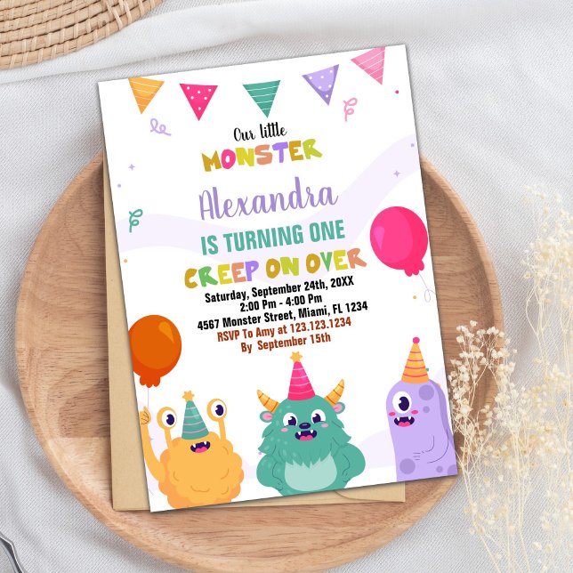 Einladungen zum Geburtstag Monster Pink Ballon (Monster Birthday Invitations Pink Ballon)