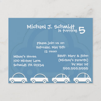 Einladungen zum Geburtstag von Blue Cars Card Boy