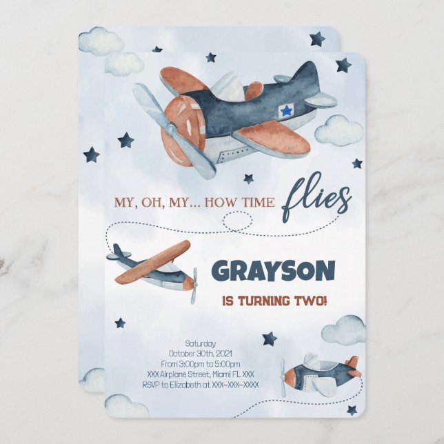 Einladungen zum Geburtstag von Flugzeugen (Vorne/Hinten)