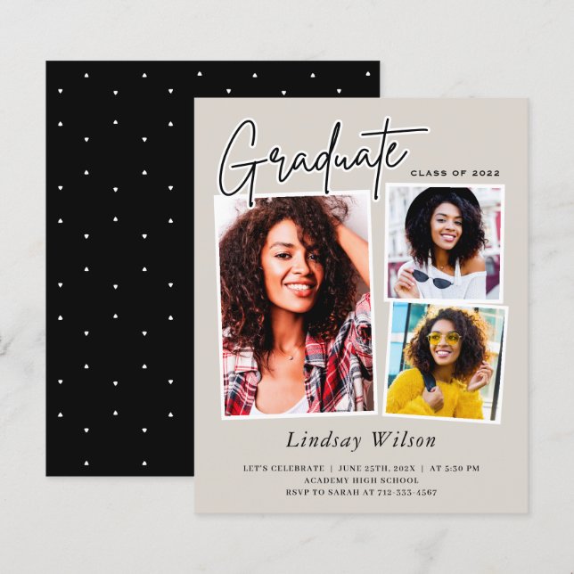 Einladungen zum Girl Graduate 3 Foto (Vorne/Hinten)