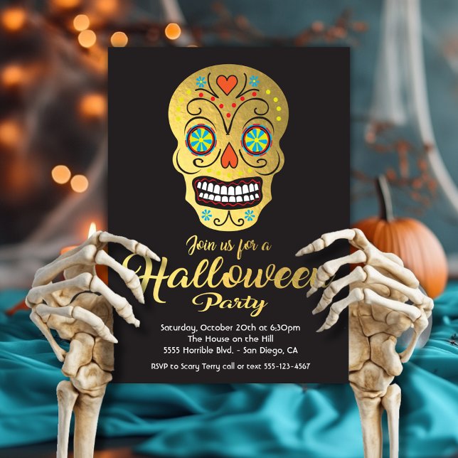 Einladungen zum Gold Foil Skull Halloween-Party (Von Creator hochgeladen)