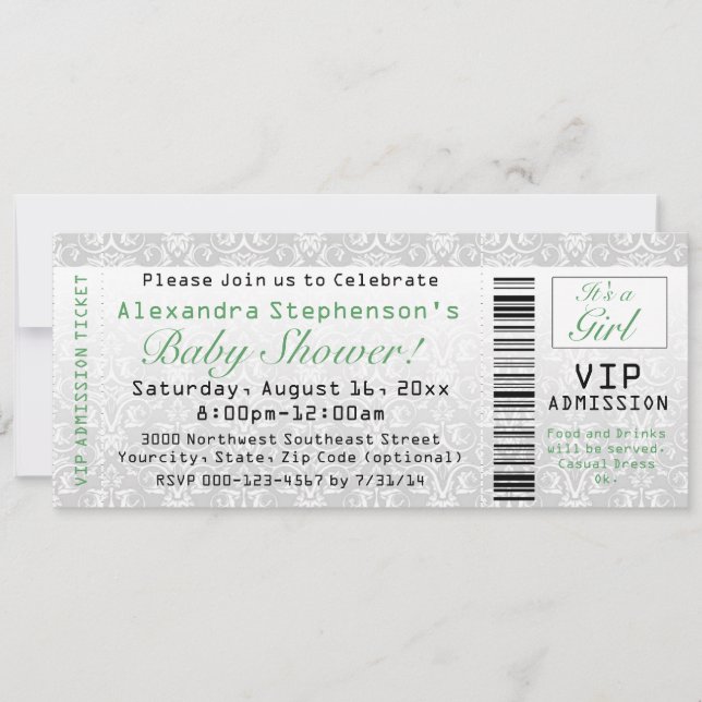 Einladungen zum Green/White Baby Shower Ticket (Vorderseite)