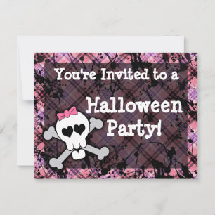 Einladungen zum Halloween-Party Pink Skull
