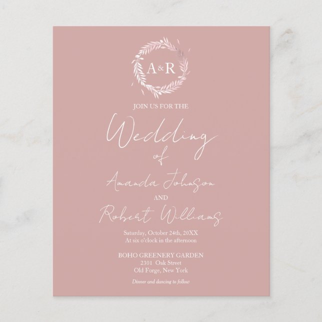 Einladungen zum Hochzeitsfeiern in Rosa Monogramm (Vorderseite)