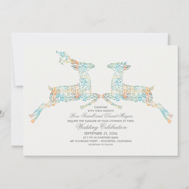 Einladungen zum Hochzeitsfeiern mit Hirschen (Vorderseite)