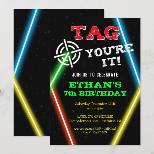 Einladungen zum Lasertag, Laser Tag Geburtstag (Vorne/Hinten)