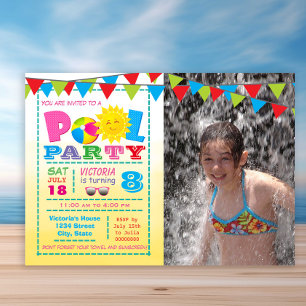 Einladungen zum Mädchen-Pool-Geburtstag mit Foto