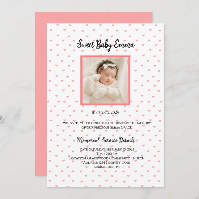 Einladungen zum personalisierten Memorial Service (Vorne/Hinten)