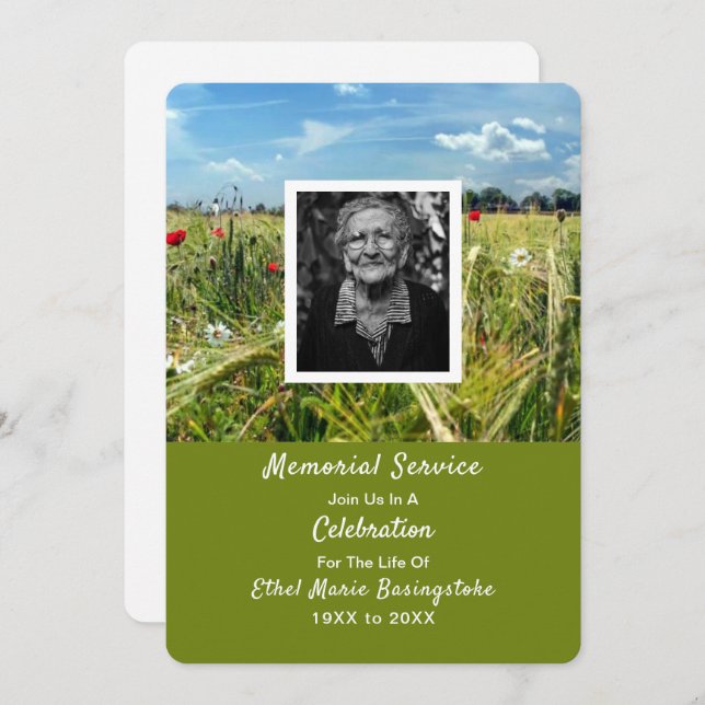 Einladungen zum Poppy Meadow Death Memorial Servic (Vorne/Hinten)