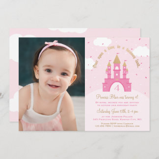 Einladungen zum Princess Party Foto | Rosa und Gol
