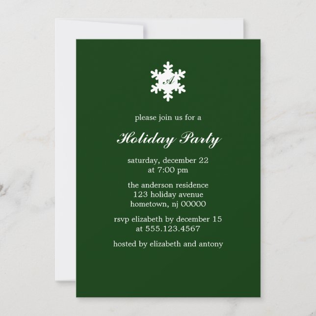 Einladungen zum Single Snowflake Monogramm (Vorderseite)