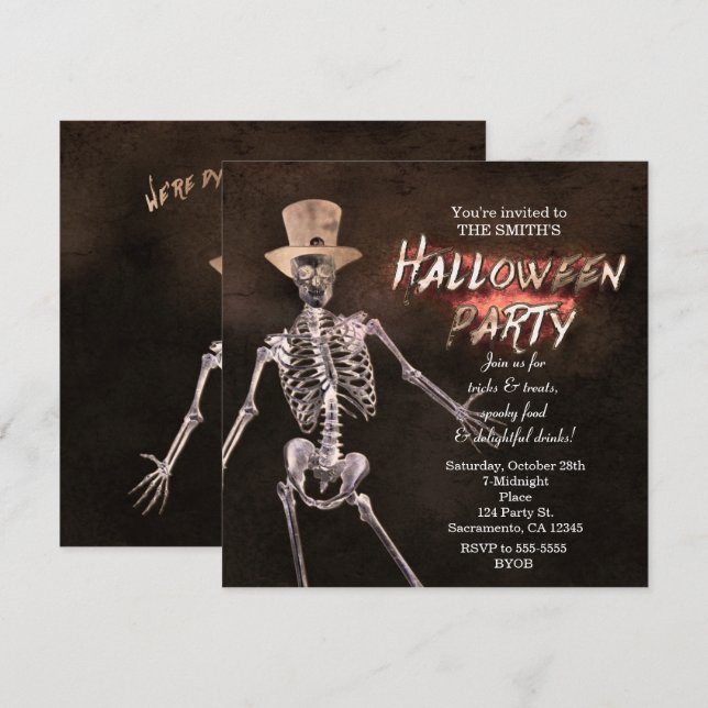 Einladungen zum Skeletton-Halloween-Party (Vorne/Hinten)