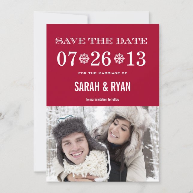 Einladungen zum Snowflake Red Save the Date Foto (Vorderseite)