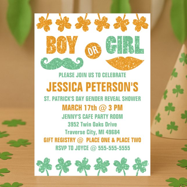 Einladungen zum Tag des Heiligen Patrick (Saint Patrick's Day Gender Reveal Invitations
)