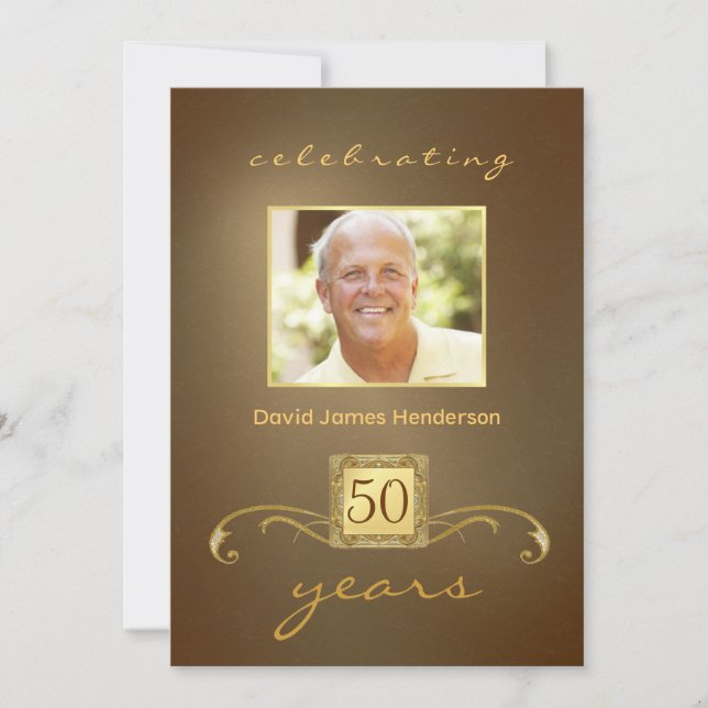 Einladungen zur 50. Geburtstagspartei - Gold Monog (Vorderseite)