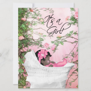 Einladungen zur Babyparty für Mädchen im rosa Rose