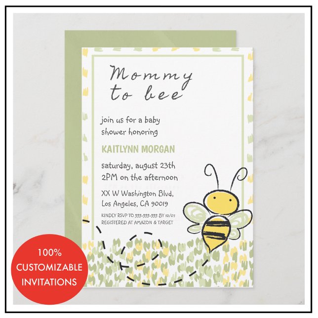 Einladungen zur Bienendusche Rustic Gender neutral (Bee baby invitation watercolor gender neutral. )