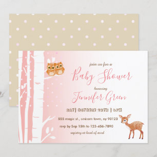 Einladungen zur Birch Tree Owl Deer Baby Shower