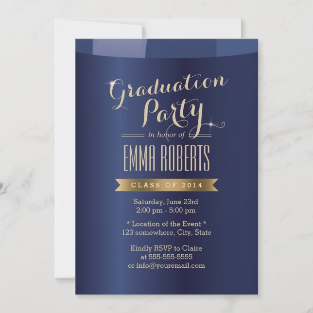 Einladungen zur Blue Graduation Party mit dem Gold (Vorderseite)