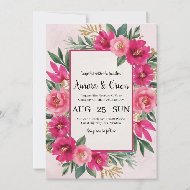 Einladungen zur botanischen Hochzeit in Rosa (Vorderseite)