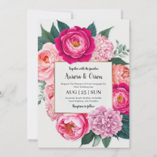 Einladungen zur botanischen Hochzeit in Rosa