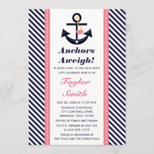 Einladungen zur Dusche des rosa Navy Anchor Nautic