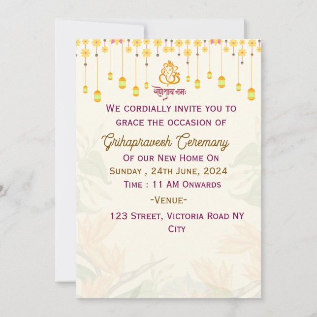 Einladungen zur Feier Grihapravesh (Vorderseite)