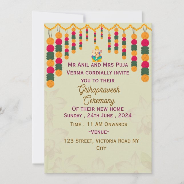 Einladungen zur Feier Grihapravesh (Vorderseite)