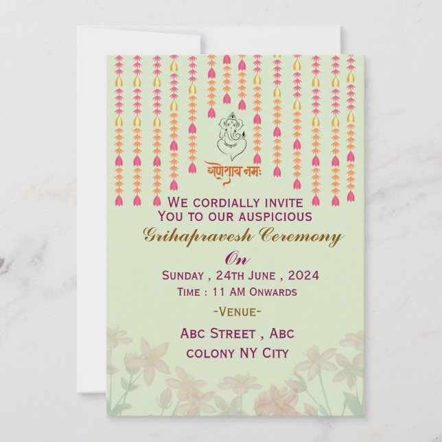 Einladungen zur Feier Grihapravesh (Vorderseite)
